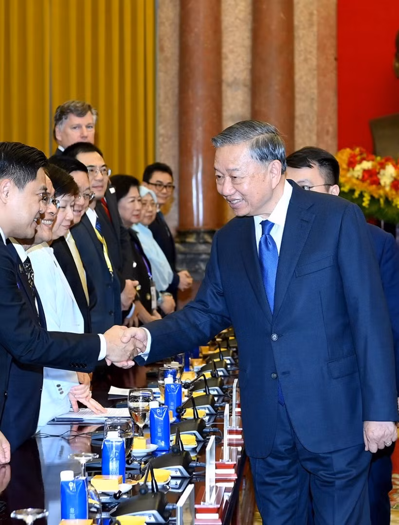 Tổng Bí thư, Chủ tịch nước Tô Lâm tiếp các Trưởng đoàn các nước, tổ chức quốc tế tham dự Diễn đàn Tương lai ASEAN lần thứ ba. (Ảnh: ĐĂNG KHOA)
