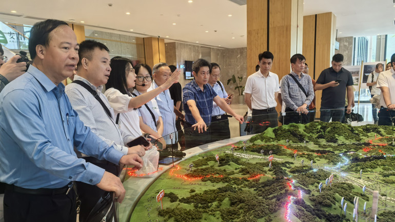 Đoàn chuyên gia tham quan thôn Dư, huyện An Cát. (Ảnh: Ban tổ chức cung cấp) anh-03.png