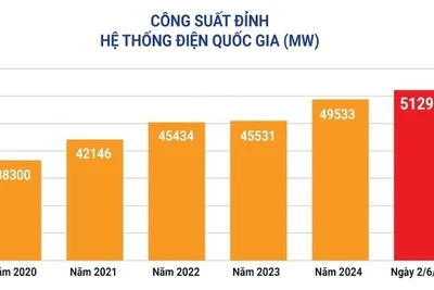 Biểu đồ tiêu thụ điện ngày 2/6/2025. (Ảnh: EVN)