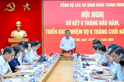 Thường trực Ban Bí thư Trần Cẩm Tú, Bí thư Đảng ủy các cơ quan Đảng Trung ương chủ trì hội nghị. (Ảnh: DUY LINH)