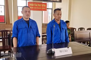 Bị cáo Nguyễn Văn Tình (bên trái) và Nguyễn Thanh Em.