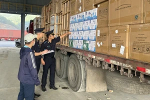 Lực lượng Hải quan cửa khẩu Tân Thanh kiểm tra hàng hoá xuất nhập khẩu tại kho bãi.