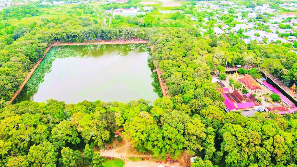 Danh thắng ao Bà Om, phường Nguyệt Hóa, tỉnh Vĩnh Long rợp bóng cây xanh.