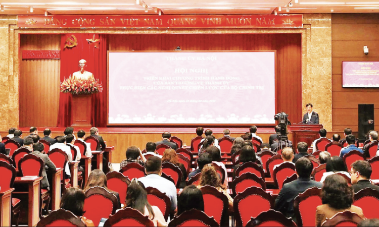 Thành ủy Hà Nội tổ chức hội nghị quán triệt, triển khai chương trình hành động của Ban Thường vụ Thành ủy thực hiện các nghị quyết chiến lược của Bộ Chính trị. (Ảnh: BTC)