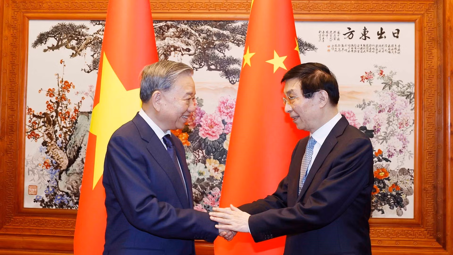 Tổng Bí thư, Chủ tịch nước Tô Lâm hội kiến Chủ tịch Chính hiệp toàn quốc Trung Quốc Vương Hộ Ninh. (Ảnh: Thống Nhất/TTXVN)