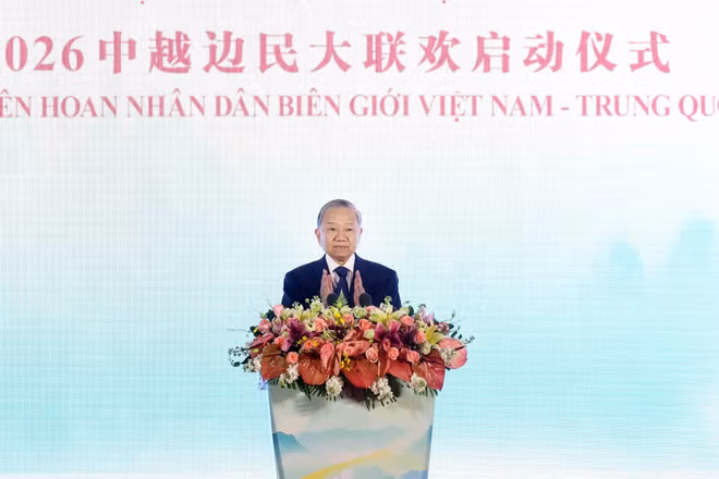 Tổng Bí thư, Chủ tịch nước Tô Lâm phát biểu tại Lễ khai mạc Liên hoan nhân dân biên giới Việt-Trung. (Ảnh: THỐNG NHẤT/TTXVN)