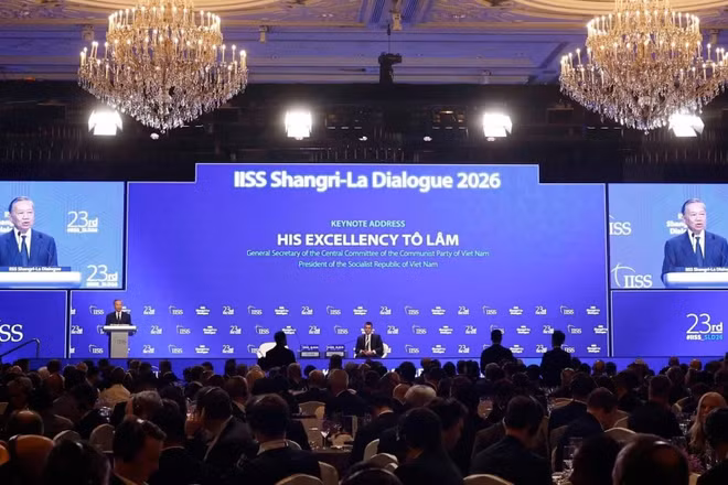 Tổng Bí thư, Chủ tịch nước Tô Lâm phát biểu dẫn đề tại Đối thoại Shangri-La lần thứ 23. (Ảnh: TTXVN)