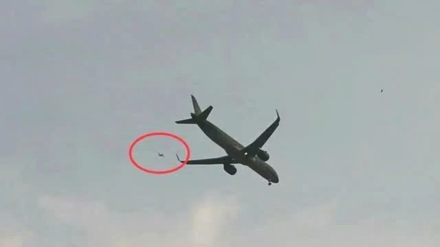 Ảnh vật thể bay lạ nghi là drone tại khu vực tiếp cận Cảng Hàng không quốc tế Cát Bi. (Ảnh: Công an Hải Phòng)