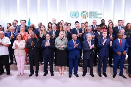 Thủ tướng Phạm Minh Chính và các Trưởng đoàn tham dự Hội nghị cấp cao về Đại dương của Liên hợp quốc lần thứ 3. (Ảnh TTXVN)