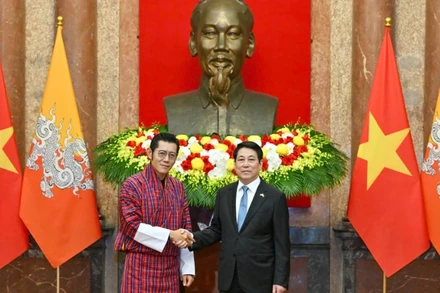 Chủ tịch nước Lương Cường hội đàm với Quốc vương Bhutan Jigme Khesar Namgyel Wangchuck. (Ảnh: THỦY NGUYÊN)