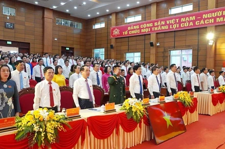 Các đại biểu tham dự đại hội thực hiện nghi lễ chào cờ.