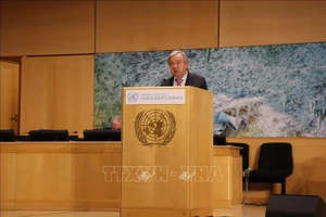 Tổng Thư ký Liên hợp quốc António Guterres phát biểu khai mạc Khóa họp 61 của Hội đồng Nhân quyền Liên hợp quốc. (Ảnh: TTXVN)