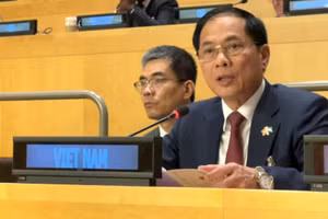 Phó Thủ tướng Bùi Thanh Sơn phát biểu tại Hội nghị Thượng đỉnh về nền kinh tế toàn cầu bền vững, bao trùm và có sức chống chịu. (Ảnh: Bộ Ngoại giao)