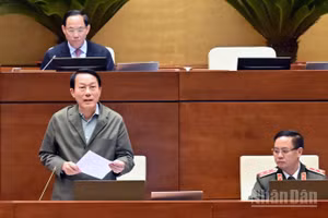 Bộ trưởng Công an Lương Tam Quang phát biểu giải trình, làm rõ một số nội dung đại biểu Quốc hội quan tâm. (Ảnh: DUY LINH)