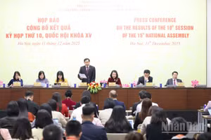 Quang cảnh họp báo công bố kết quả Kỳ họp thứ 10, Quốc hội khóa XV. (Ảnh: DUY LINH)