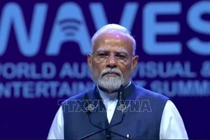 Thủ tướng Ấn Độ Narendra Modi phát biểu khai mạc Hội nghị thượng đỉnh Nghe nhìn và giải trí thế giới (WAVES) 2025. (Ảnh: TTXVN)