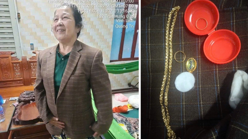 Bà Hoàng Thị Triều phát hiện số tài sản để quên trong đồ cứu trợ đồng bào bị lũ lụt.