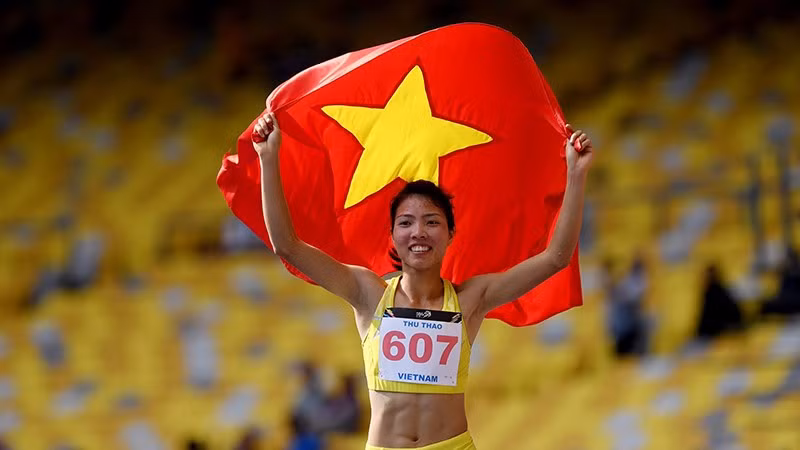 Bùi Thị Thu Thảo ăn mừng khi giành HCV ASIAD 2018. Ảnh | DŨNG PHƯƠNG