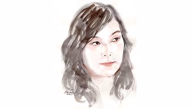 Ký họa chân dung nhà thơ Đào Phong Lan của họa sĩ Đỗ Hoàng Tường.
