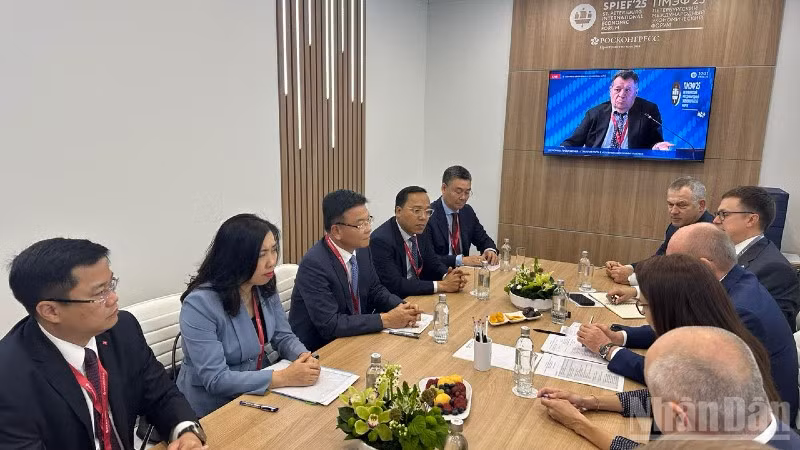 Phó Thủ tướng Lê Thành Long tiếp lãnh đạo Tập đoàn Gazprom. (Ảnh: THÙY VÂN)