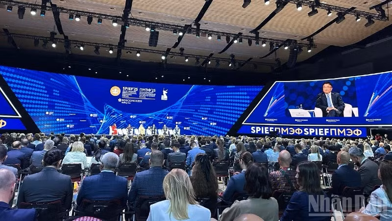 Phó Thủ tướng Chính phủ Lê Thành Long tham dự Phiên khai mạc Diễn đàn Kinh tế quốc tế Saint Petersburg lần thứ 28. (Ảnh: THUỲ VÂN)