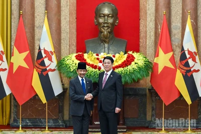 Chủ tịch nước Lương Cường và Quốc vương Brunei Darussalam Haji Hassanal Bolkiah.