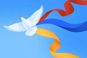 Hình ảnh chủ đạo của bộ nhận diện là chim bồ câu trắng ngậm bông lúa mang theo ba dải lụa.