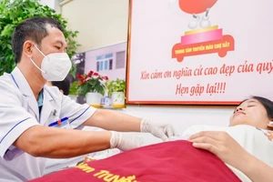 Điểm tiếp nhận máu tại Trung tâm Truyền máu Chợ Rẫy. (Bệnh viện cung cấp)