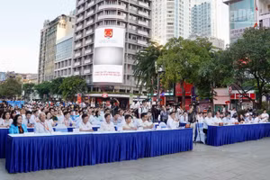 Quang cảnh lễ mít-tinh hưởng ứng Ngày Sức khỏe toàn dân. 