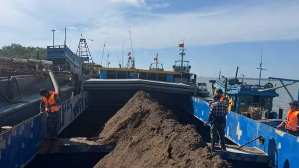 Phương tiện vận chuyển cát trái phép bị lực lượng Bộ đội Biên phòng bắt giữ.