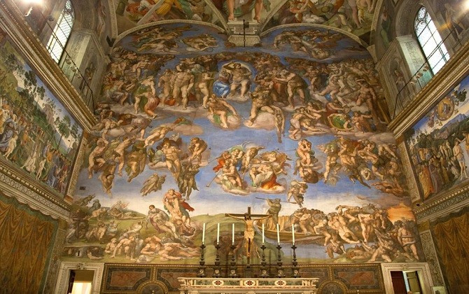 Kiệt tác “The Last Judgement” của Michelangelo trong nhà nguyện Sistine tại Vatican. (Ảnh: thethaovanhoa.vn) 