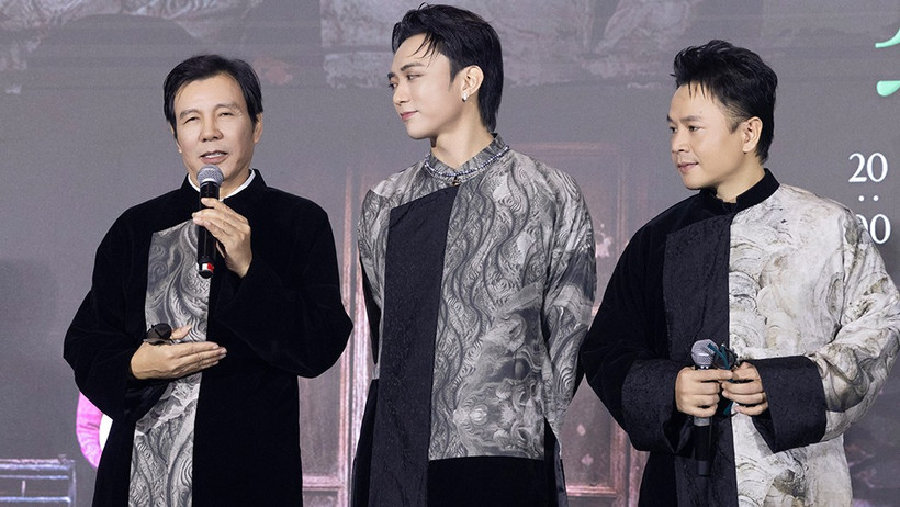 Nghệ sĩ Nhân dân Huỳnh Tú, Soobin và Binz trong buổi họp báo giới thiệu concert và MV "Mục hạ vô nhân".