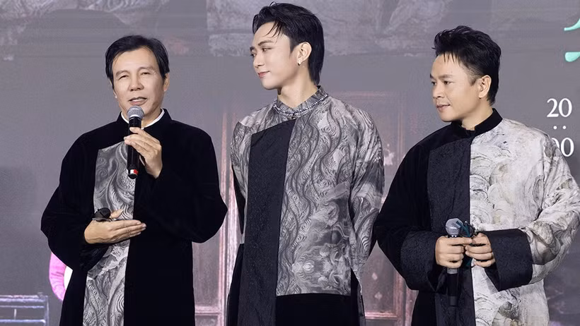 Nghệ sĩ Nhân dân Huỳnh Tú, Soobin và Binz trong buổi họp báo giới thiệu concert và MV "Mục hạ vô nhân".