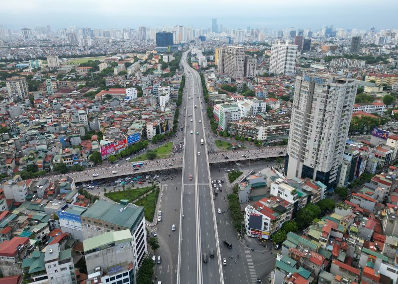 Dự án đường vành đai 2 trên cao, đoạn Vĩnh Tuy - Ngã Tư Sở. (Ảnh: Linh Nguyên)