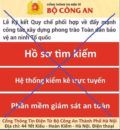 Hình ảnh trang mạng giả mạo Cổng Thông tin điện tử Bộ Công an.
