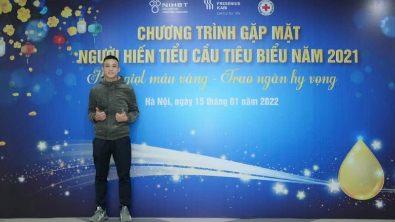 Nguyễn Văn Thanh tham gia chương trình “Gặp mặt người hiến tiều cầu tiêu biểu năm 2021". (Ảnh: Viện Huyết học) 