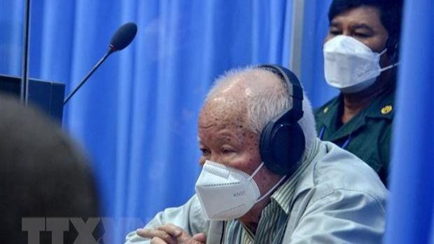 Cựu thủ lĩnh Khmer Đỏ Khieu Samphan trong phiên xét xử của ECCC tại Phnom Penh, Campuchia, ngày 16/8/2021. (Ảnh: AFP/TTXVN) 