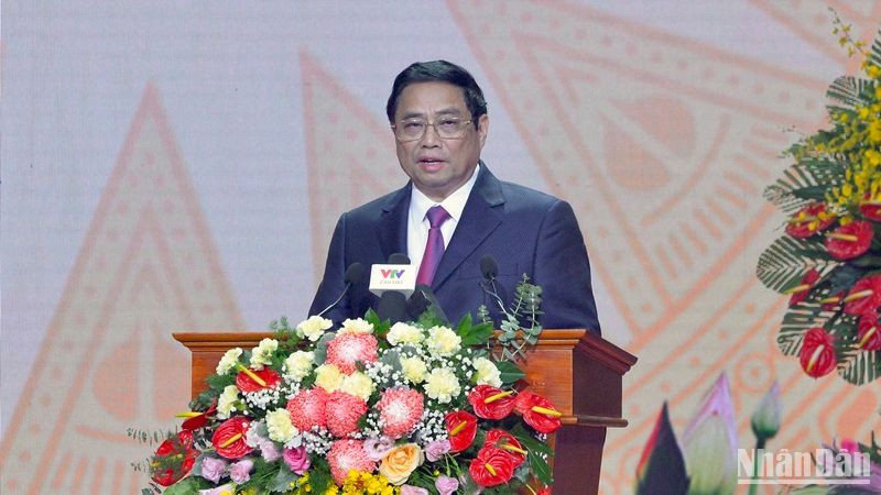 Thủ tướng Phạm Minh Chính đọc diễn văn tại Lễ kỷ niệm.
