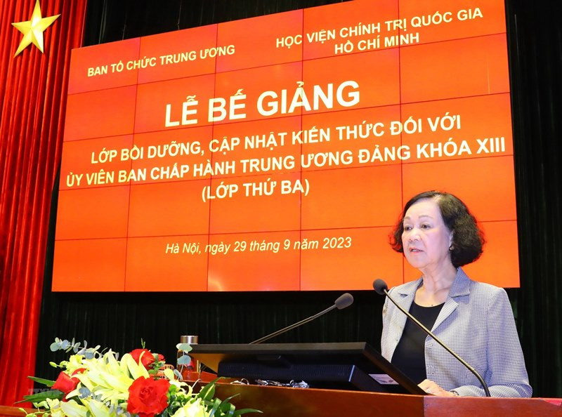 Đồng chí Trương Thị Mai phát biểu tại buổi lễ. (Ảnh: Văn Điệp/TTXVN)