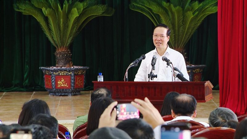 Chủ tịch nước phát biểu tại xã nông thôn mới Xuân Kiên, huyện Xuân Trường. (Ảnh: Hồng Quân).