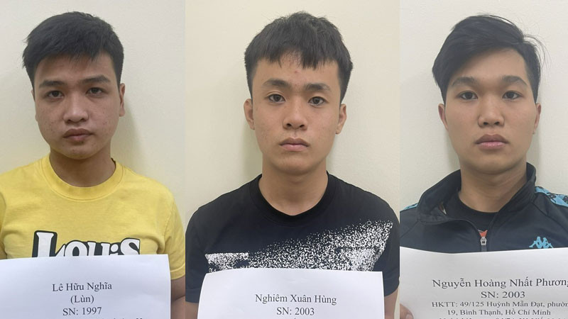 3 trong 9 đối tượng bị bắt giữ. (Ảnh: Công an cung cấp)