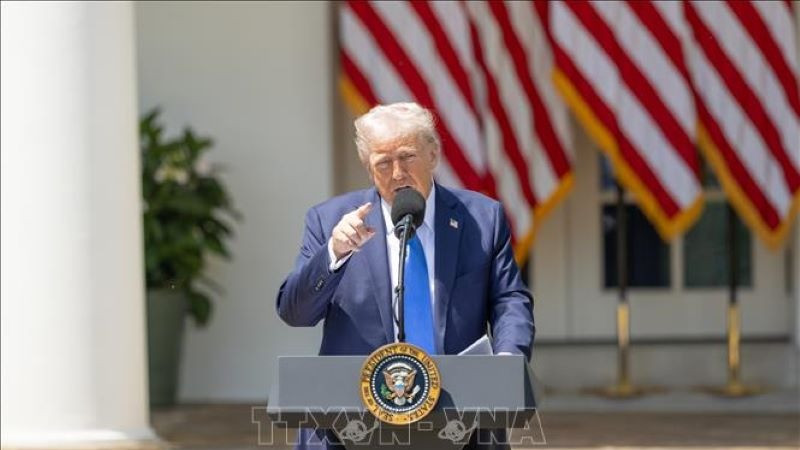 Tổng thống Mỹ Donald Trump phát biểu tại một sự kiện ở Nhà Trắng ngày 1/5/2025. (Ảnh: THX/TTXVN)
