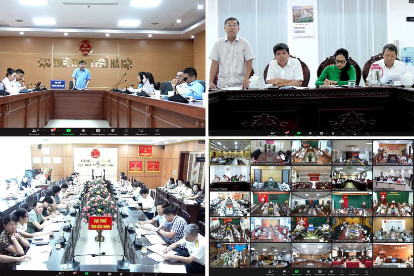 Đại diện các 63 Cục Thuế các tỉnh, thành phố trực thuộc Trung ương tham dự Hội nghị tại các điểm cầu. (Ảnh: Tổng cục Thuế)