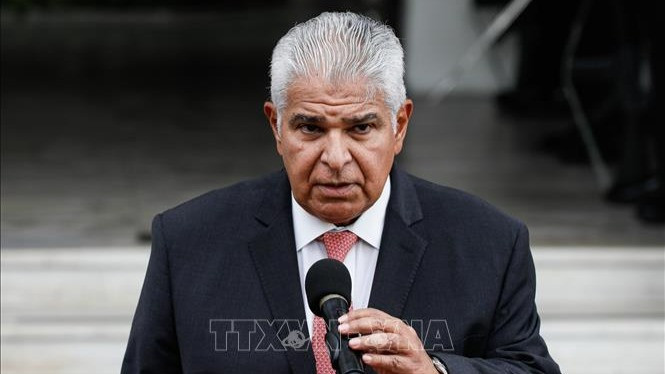 Tổng thống Panama Jose Raul Mulino phát biểu với báo giới tại Panama City. (Ảnh: THX/TTXVN)