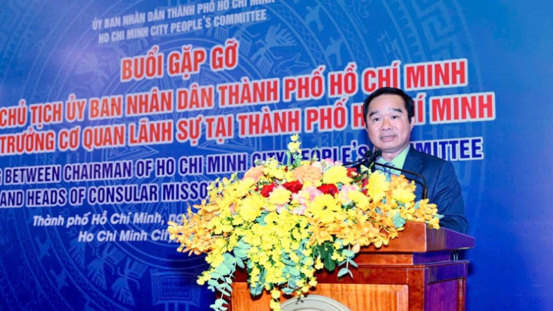 Chủ tịch Ủy ban nhân dân Thành phố Hồ Chí Minh Nguyễn Văn Được phát biểu tại buổi gặp mặt các Trưởng Cơ quan Lãnh sự tại Thành phố Hồ Chí Minh.