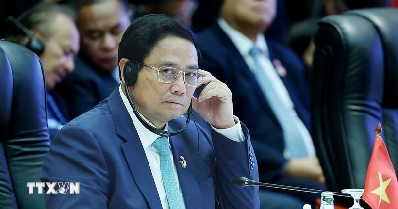 Thủ tướng Phạm Minh Chính phát biểu tại Hội nghị cấp cao ASEAN-Ấn Độ lần thứ 21. (Ảnh: Dương Giang/TTXVN)