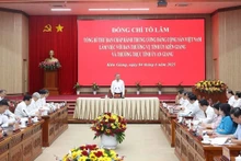 Tổng Bí thư Tô Lâm phát biểu chỉ đạo tại cuộc làm việc với Ban Thường vụ Tỉnh ủy Kiên Giang và Thường trực Tỉnh ủy An Giang. (Ảnh: Thống Nhất/TTXVN)