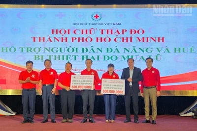 Hội Chữ thập đỏ Thành phố Hồ Chí Minh trao hỗ trợ người dân Đà Nẵng và Huế bị thiệt hại do mưa lũ.
