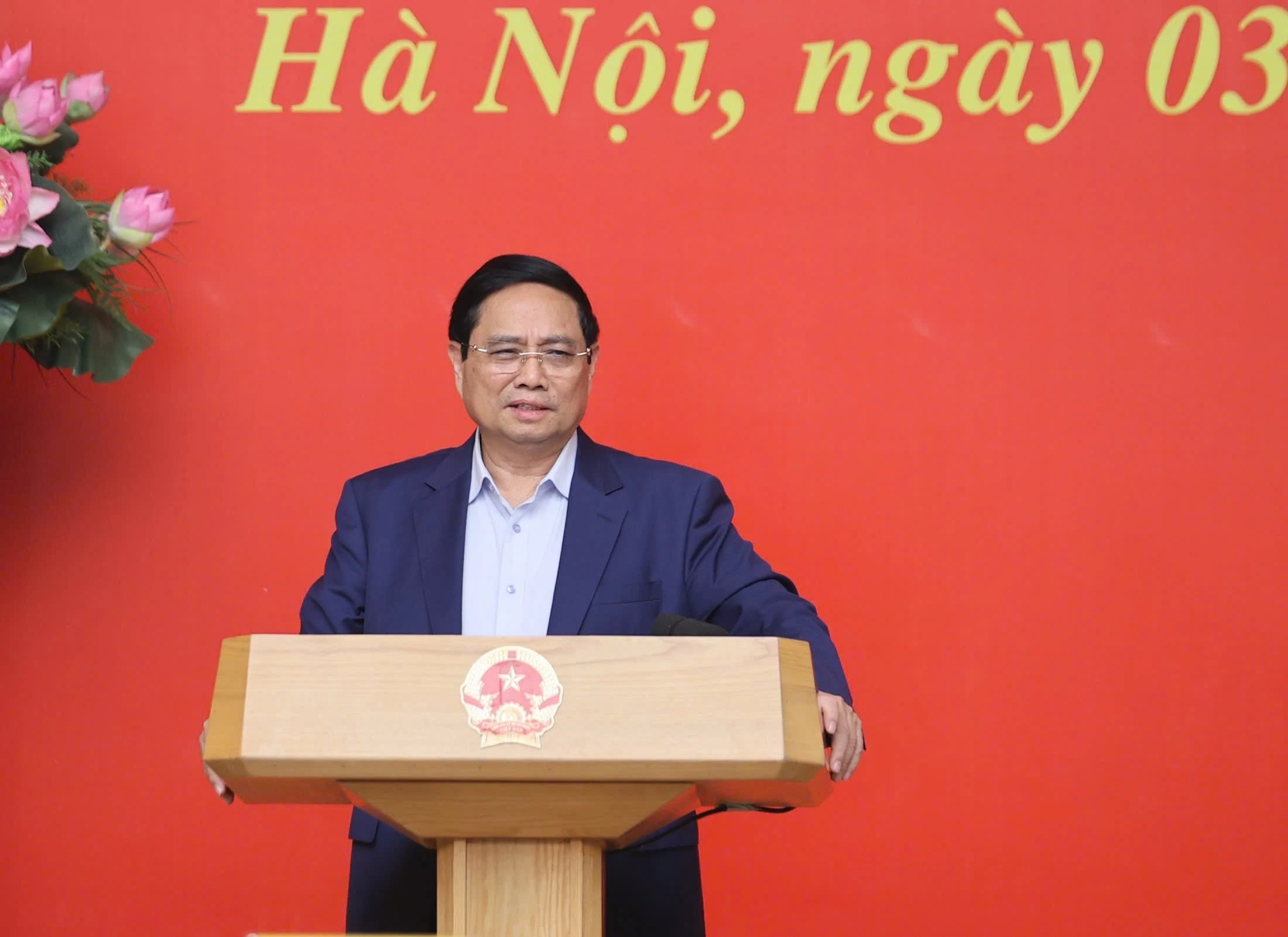 Bí thư Đảng ủy Chính phủ, Thủ tướng Chính phủ Phạm Minh Chính phát biểu ý kiến tại Hội nghị lần thứ hai Ban Chấp hành Đảng bộ Chính phủ nhiệm kỳ 2020-2025. (Ảnh: Trần Hải)
