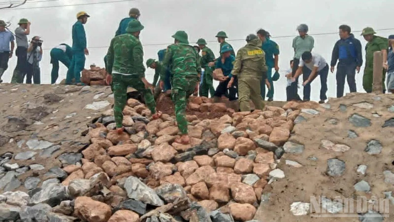 Khu vực sạt trượt nằm trên tuyến đê quốc phòng ra Trạm kiểm soát Biên phòng cồn Vành, tỉnh Hưng Yên.